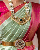Pista With Green Soft Lichi Silk Woven Kanjivaram Saree Weaving