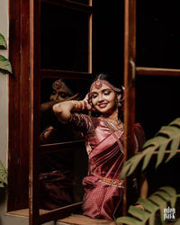 Dark Red Wedding Wear Rasam Lichi silk saree