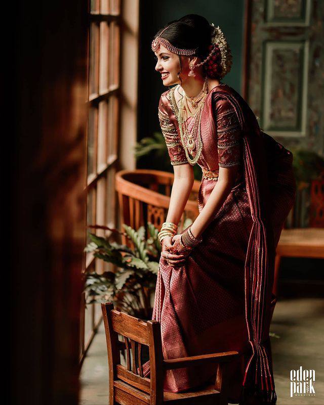 Dark Red Wedding Wear Rasam Lichi silk saree