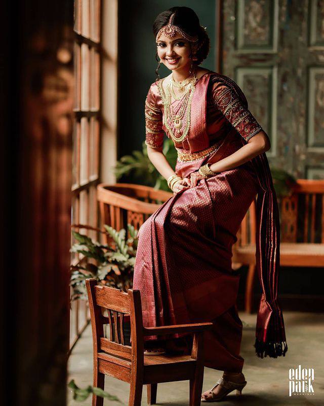 Dark Red Wedding Wear Rasam Lichi silk saree