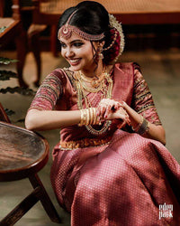 Dark Red Wedding Wear Rasam Lichi silk saree