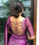 Purple  Pink Trending Lichi Silk Saree For Wedding
