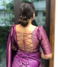 Purple  Pink Trending Lichi Silk Saree For Wedding