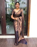 English Walnut Purple Zari Woven Lichi Silk Saree