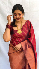 Dark Maroon Beautiful Party Wear Soft Silk Lichi silk i Exclusive Saree