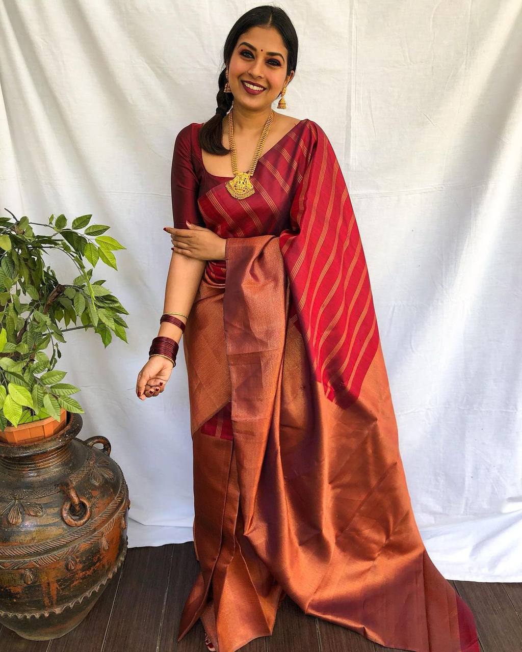 Dark Maroon Beautiful Party Wear Soft Silk Lichi silk i Exclusive Saree