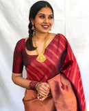 Dark Maroon Beautiful Party Wear Soft Silk Lichi silk i Exclusive Saree