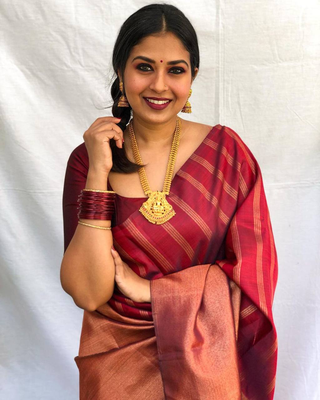 Dark Maroon Beautiful Party Wear Soft Silk Lichi silk i Exclusive Saree