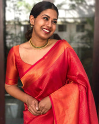 Rose Red Traditional Lichi Silk Saree With Weaving Work