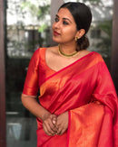 Rose Red Traditional Lichi Silk Saree With Weaving Work