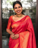 Rose Red Traditional Lichi Silk Saree With Weaving Work