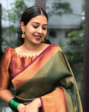 Red With Maroon Combition Copper Zari Weaving Lichi Silk  Saree