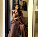 Dark Green Copper Zari Lichi silk Saree