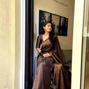 Dark Green Copper Zari Lichi silk Saree