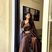 Dark Green Copper Zari Lichi silk Saree