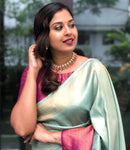 Light Green & Pink Broder Designer Soft Silk Banarsi Saree