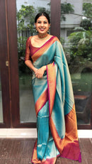 Skyblue Trending Lichi Silk Saree For Wedding