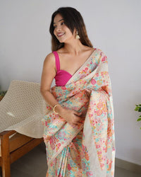 Extraordinary Beige Banarasi Soft Silk Saree
