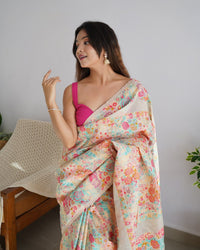 Extraordinary Beige Banarasi Soft Silk Saree