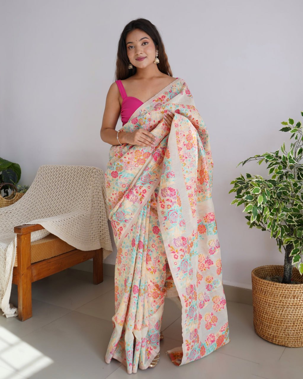 Extraordinary Beige Banarasi Soft Silk Saree