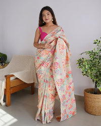 Extraordinary Beige Banarasi Soft Silk Saree