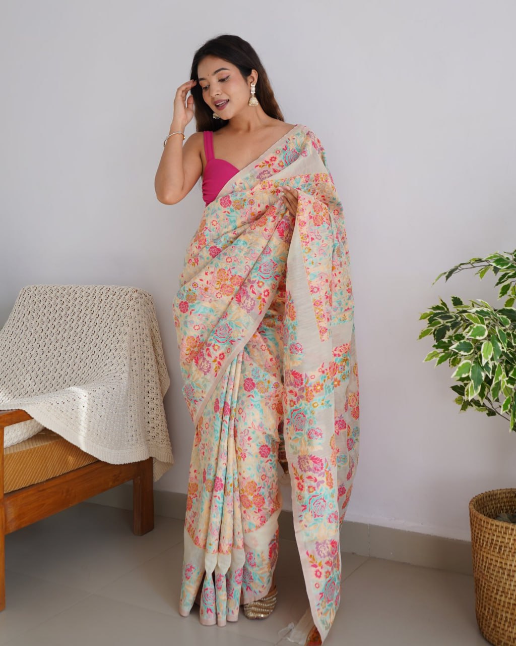 Extraordinary Beige Banarasi Soft Silk Saree