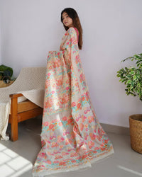 Extraordinary Beige Banarasi Soft Silk Saree