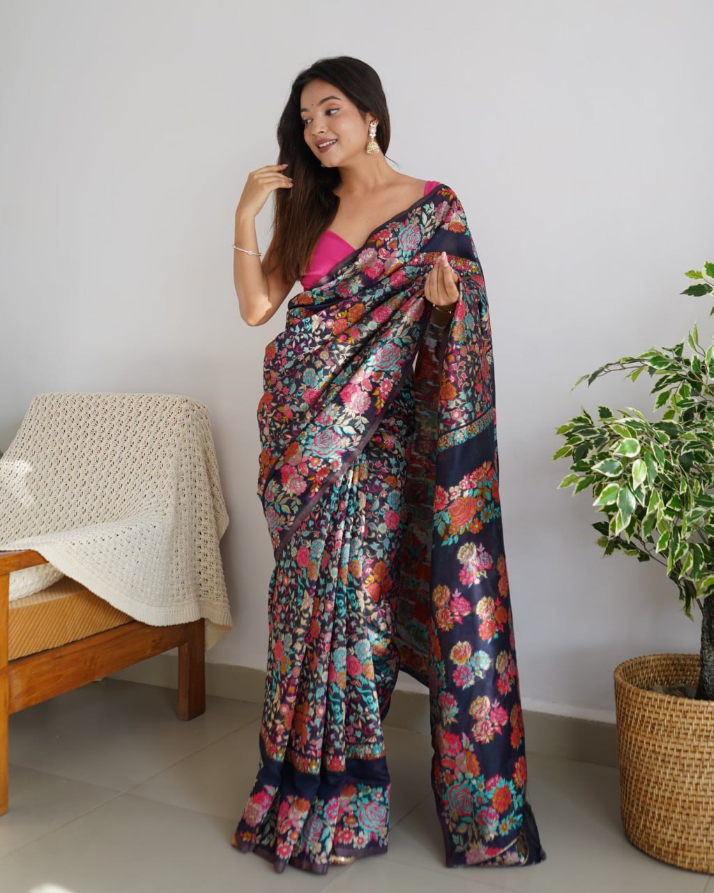 Pretty Black Banarasi Soft Silk Saree