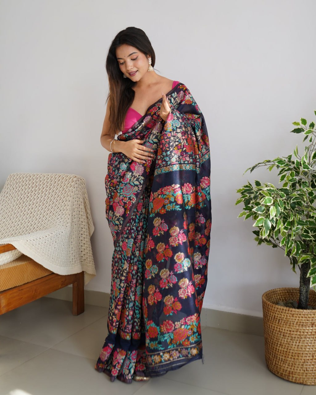 Pretty Black Banarasi Soft Silk Saree