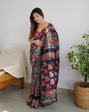 Pretty Black Banarasi Soft Silk Saree