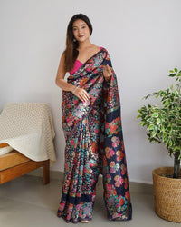 Pretty Black Banarasi Soft Silk Saree