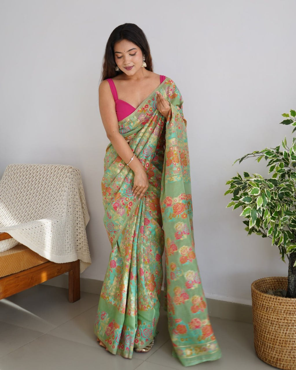 Charming Pista Banarasi Soft Silk Saree