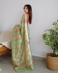 Charming Pista Banarasi Soft Silk Saree