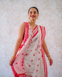 Lissome White Cotton Silk Saree