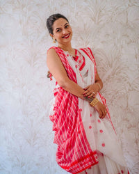 Lissome White Cotton Silk Saree