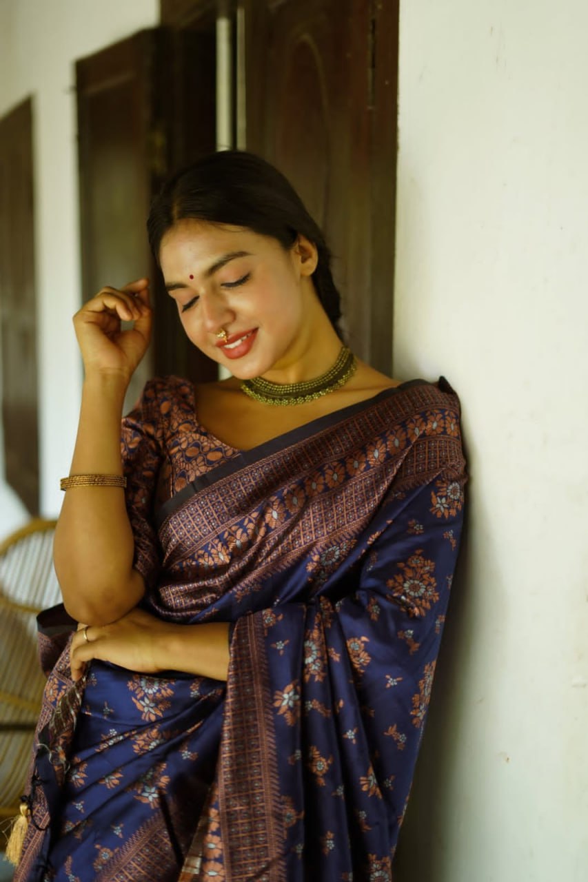 Cute Coffee Color Soft Lichi Silk Saree