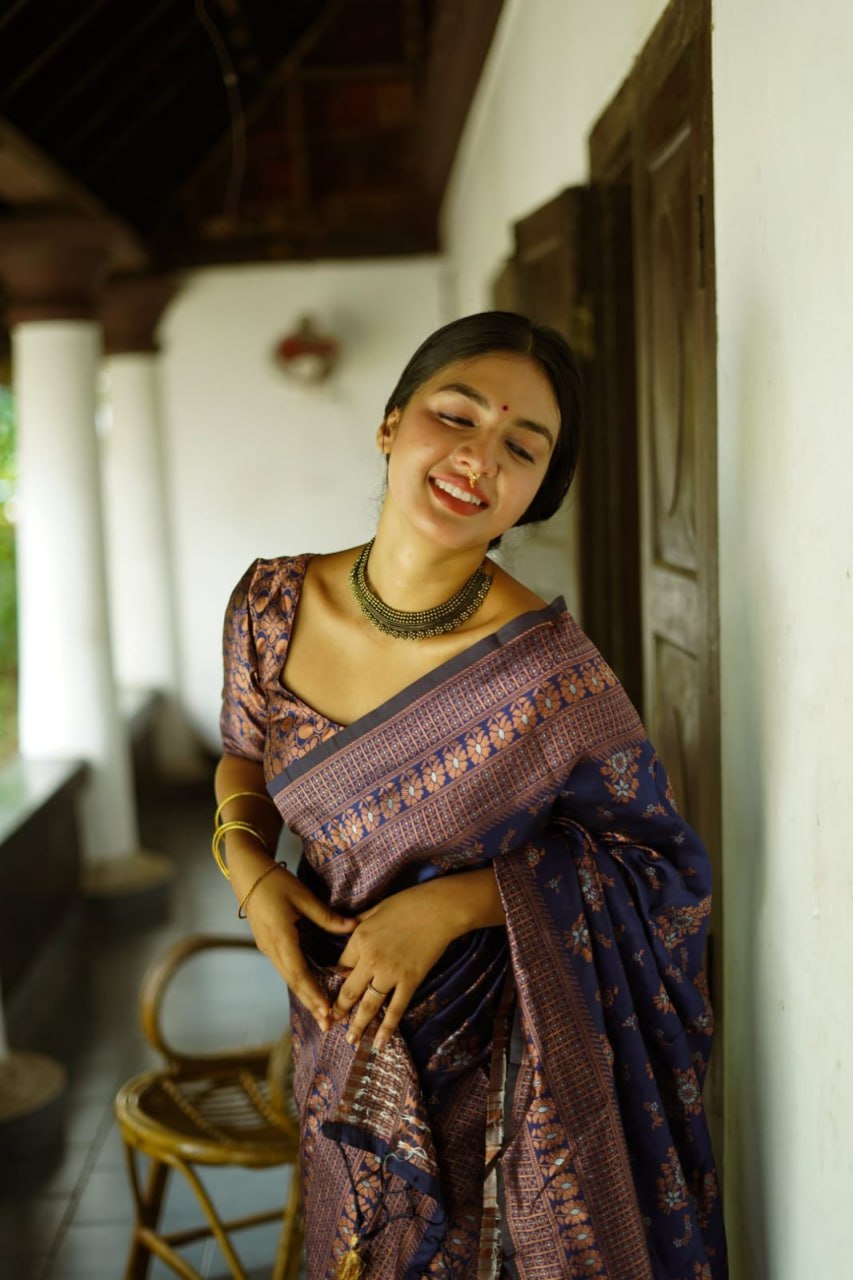 Cute Coffee Color Soft Lichi Silk Saree