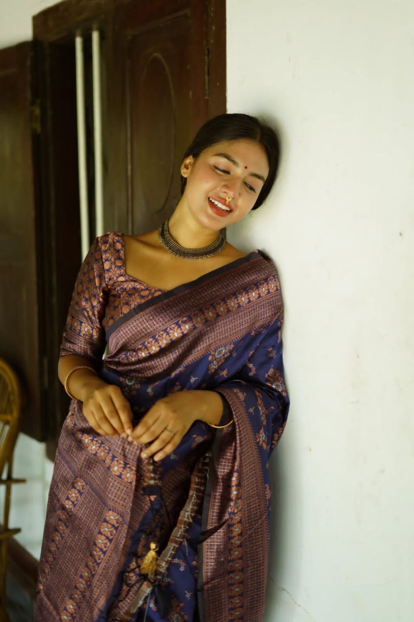 Cute Coffee Color Soft Lichi Silk Saree