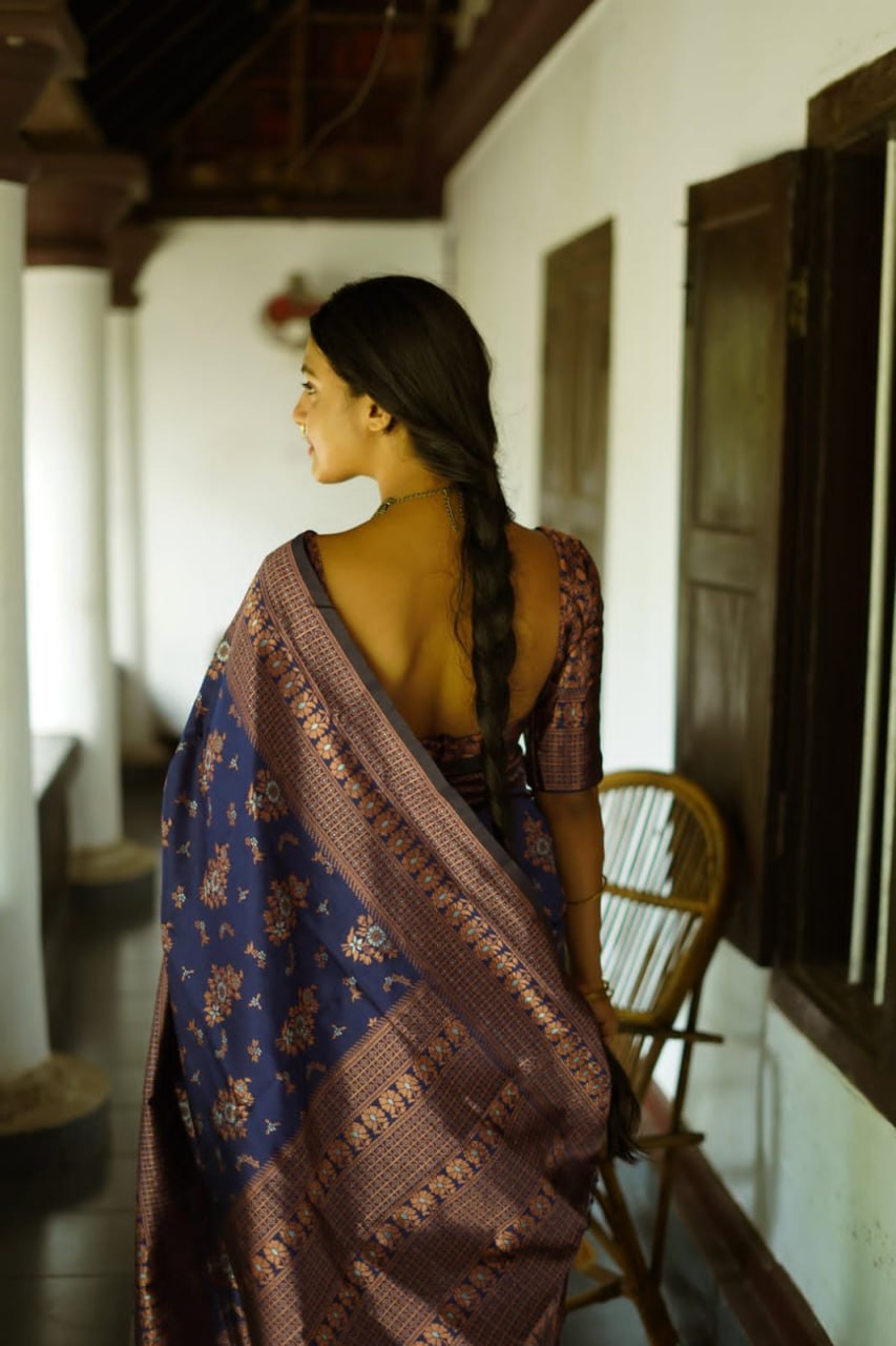 Cute Coffee Color Soft Lichi Silk Saree