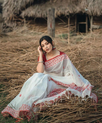 Beleaguer White Cotton Silk Saree