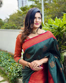 Blissful Dark Green Soft Silk Saree