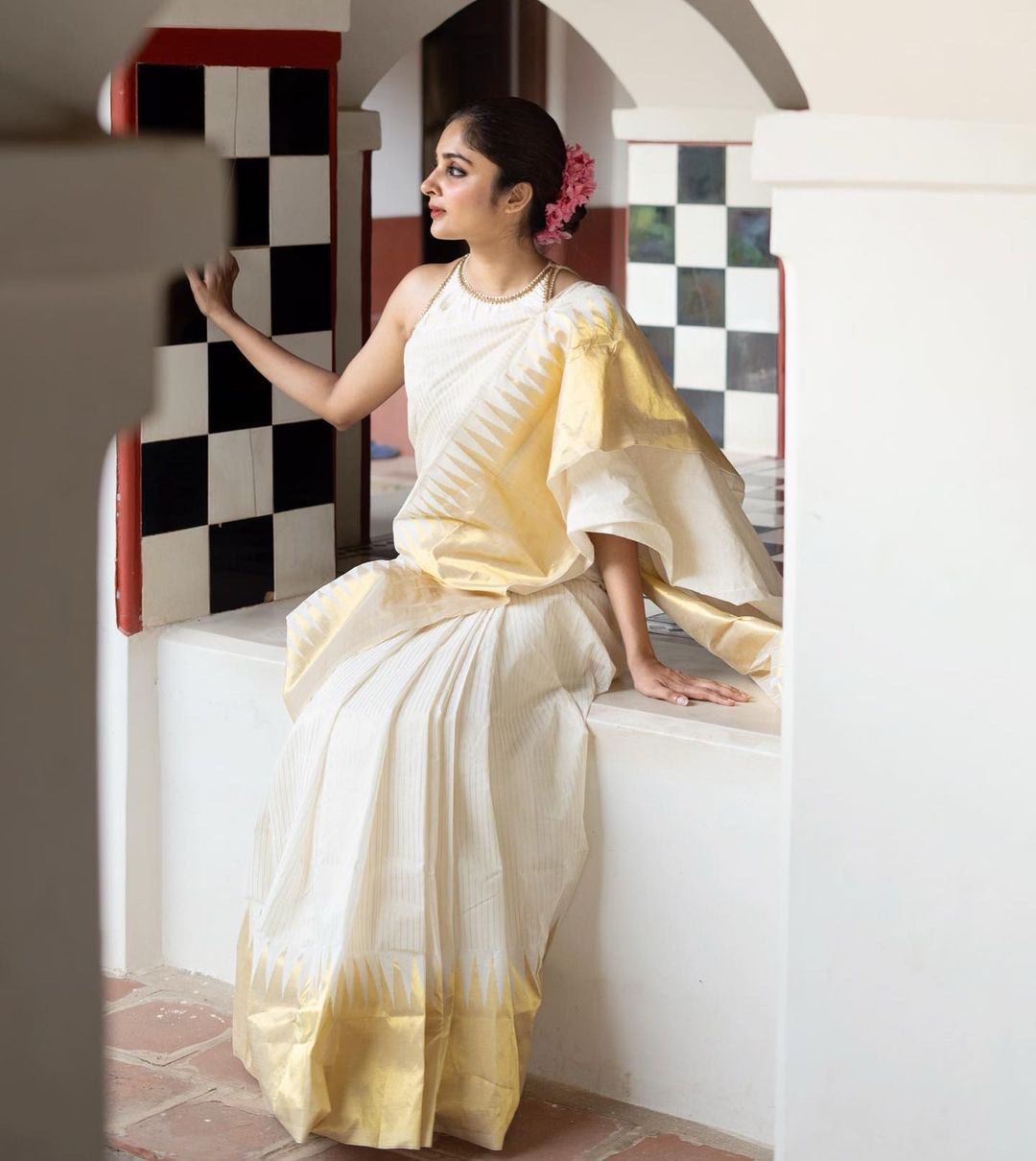 White With Gold Soft Silk Saree