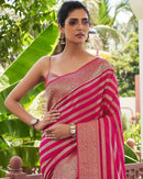 French Rose Pink Woven Lichi Silk Saree