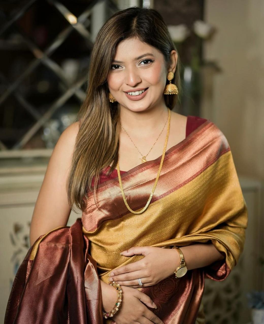 Yellow With Maroon Banarasi Soft Silk Sarees