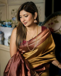 Yellow With Maroon Banarasi Soft Silk Sarees