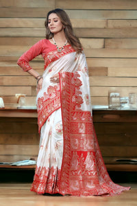 Precious White Soft Banarasi Silk Saree
