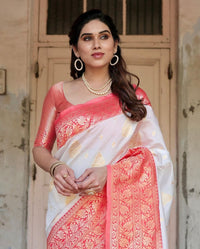 White Soft Banarasi Silk Saree