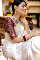 Snappy Off White Soft Silk Saree