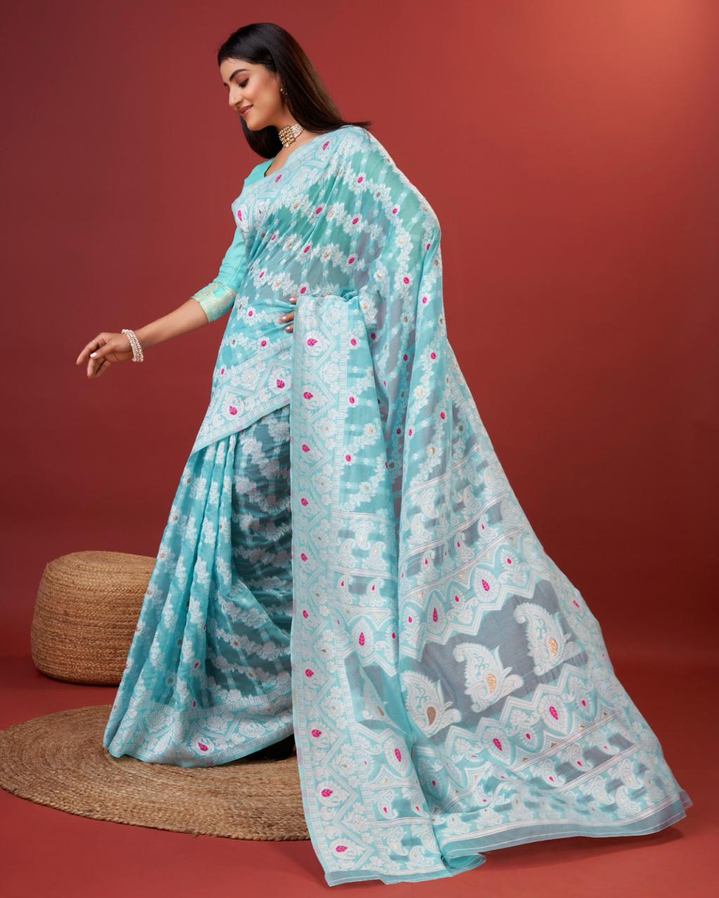 Rhapsody Sky Cotton Silk Saree