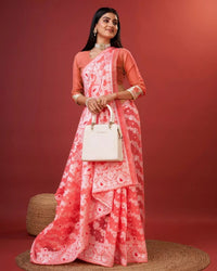 Vibrant Peach Cotton Silk Saree